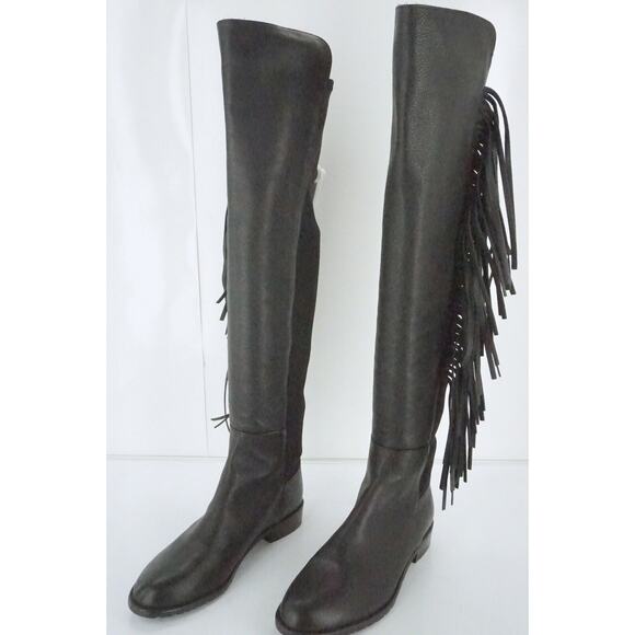 Stuart Weitzman Black Leather Mane Fringe Over Knee Boots  NIB OTK 5050 - Picture 5 of 11
